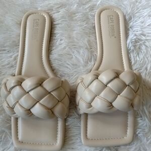 Cape Robbin braided flat Vagabond beige strap slides mules sandals